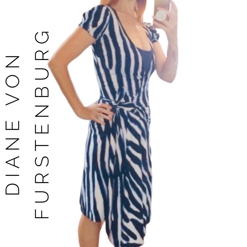 DVF Zebra Stripe Antonio Wrap Dress Cap Sleeve 4